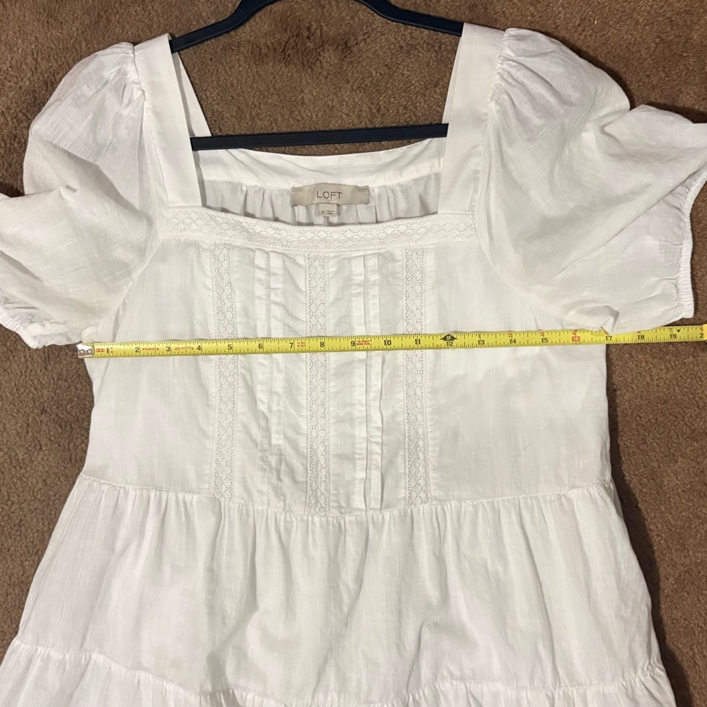 LOFT White Square-Neck Puff Sleeve Lace Babydoll Boho 100% Cotton Top Size M - Picture 8 of 8